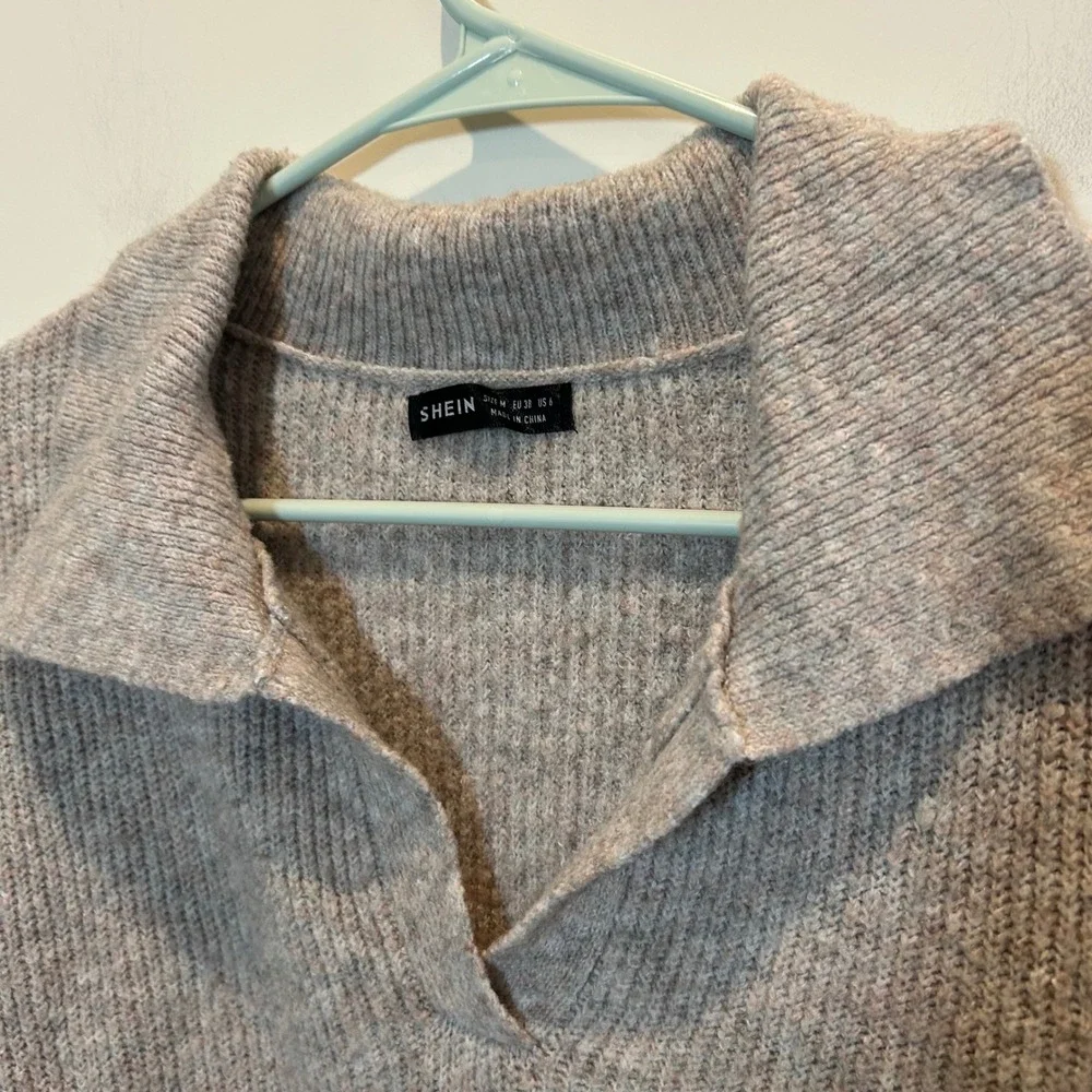 Women‎ Sweater Knit Collared Pullover Long Sleeve Blush Beige Size M Soft Cozy